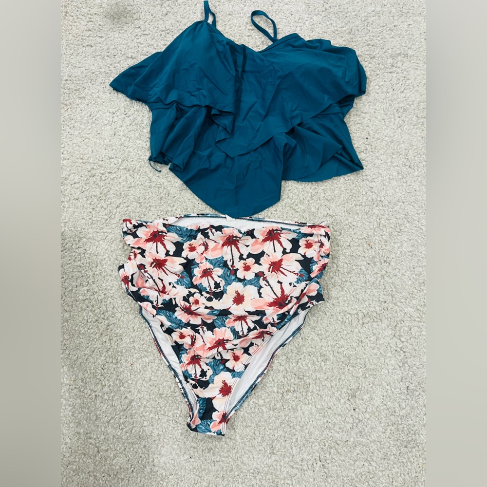 Floral Halter Bikini Top with Teal Bottoms